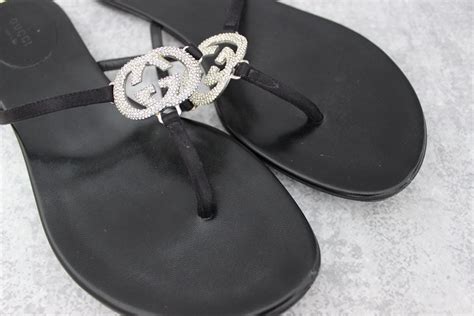 gucci gg crystal thong sandals|authentic black gucci thong sandals.